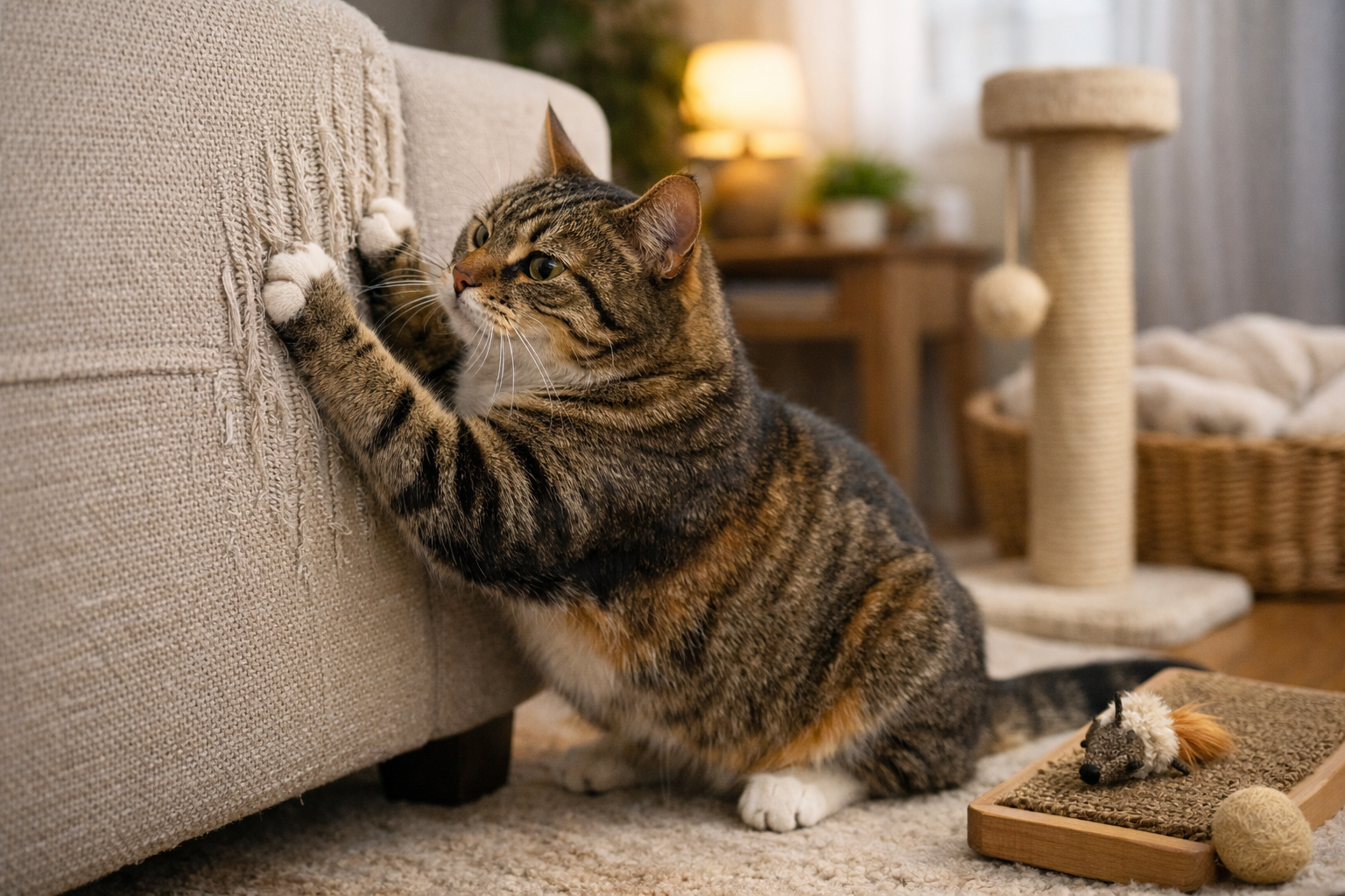Por que os gatos arranham o sofa