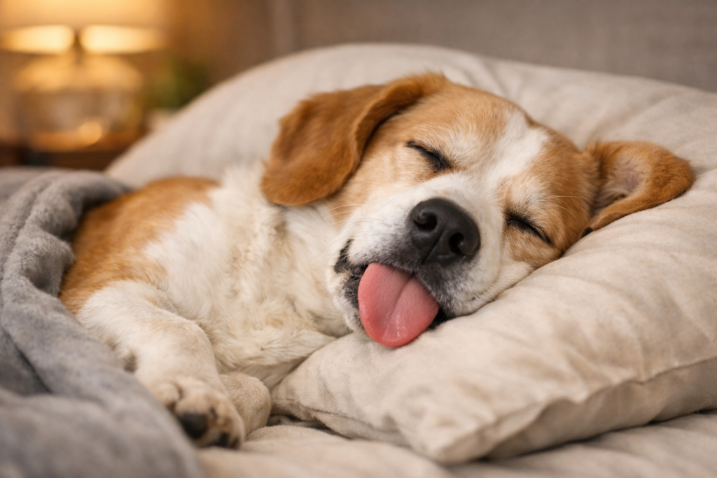 Cachorro dorme com a língua de fora