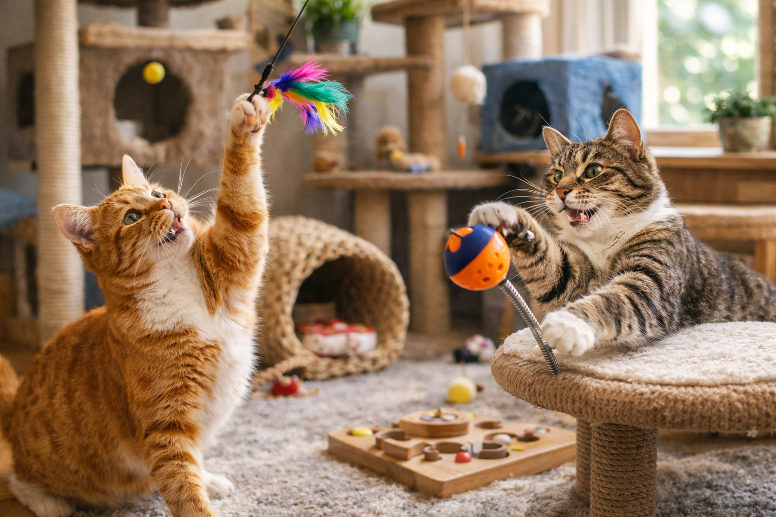Enriquecimento ambiental reduz estresse em gatos