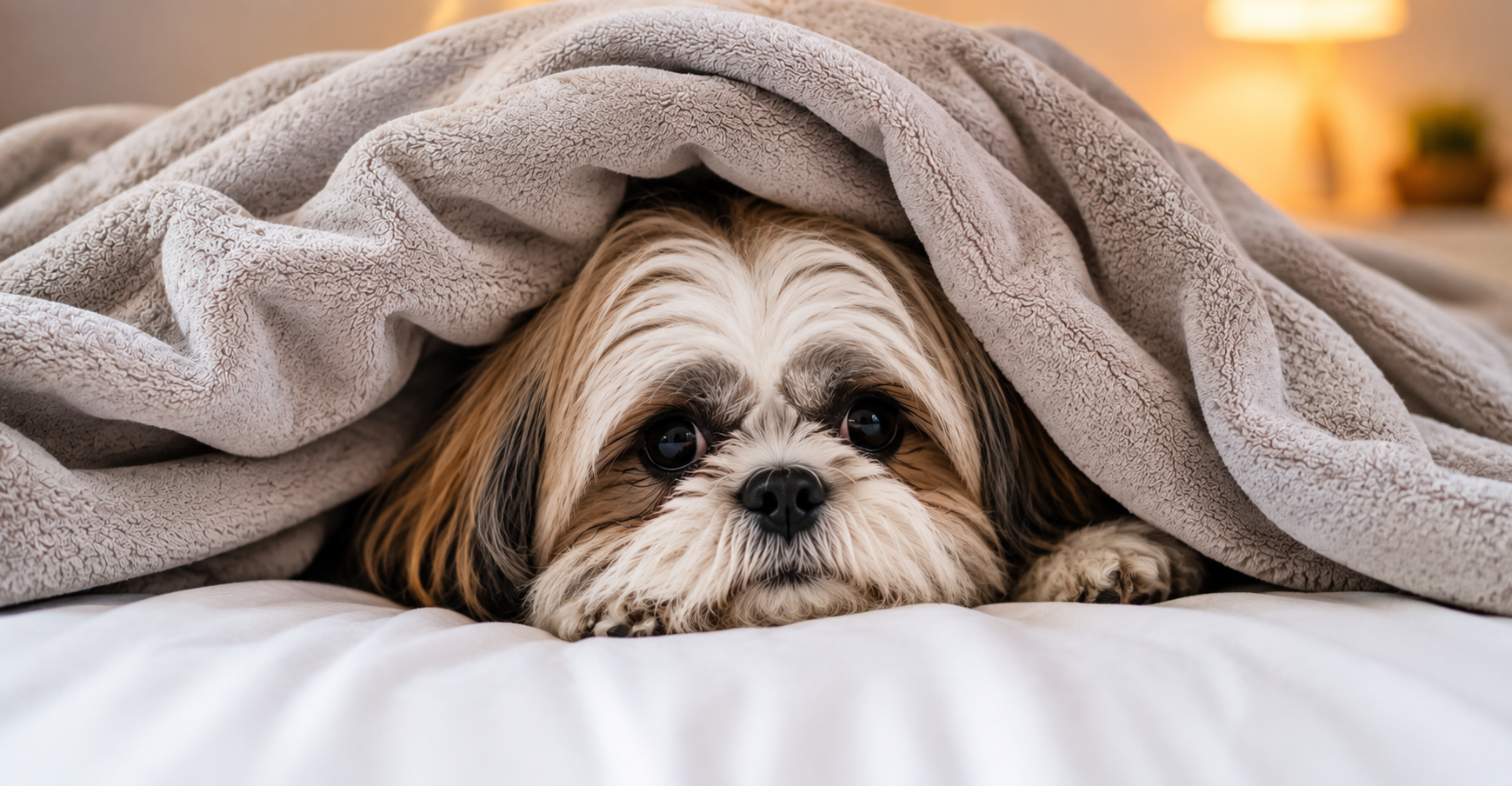 cachorro se esconde embaixo das cobertas