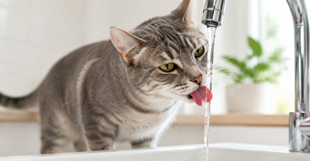gato bebendo agua da torneira