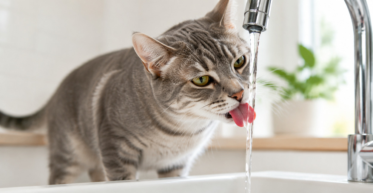 gato bebendo agua da torneira